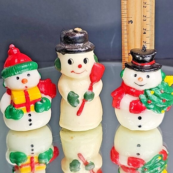 Vintage Christmas Decoration Wax Snowman Candles Set Of 3pcs Taiwan Unlit - Picture 3 of 7